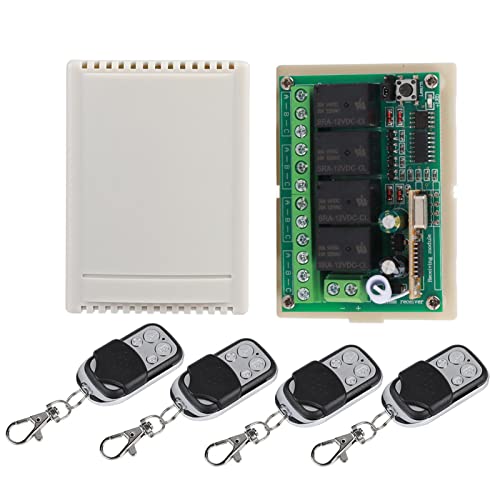 DC 12V RF Relais Funkfernbedienung Relais Switch Modul 4-Kanal Universal Fernbedienung 50M/100M für Garage Autotür (4 Sender mit 1 Empfänger) von Tangxi