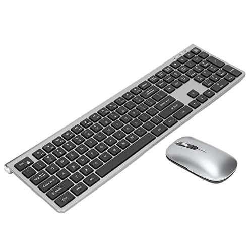 Kabellose Tastatur-Maus-Kombination, 2,4 G 108 Tasten in Voller Größe, Kabellose Tastatur und 1600 DPI-Maus-Set, Ergonomisches und Kompaktes Design für Laptop, PC, Computer, (metallisches von Tangxi