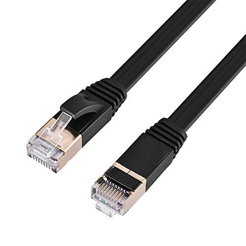 Tangxi 1 M / 1,8 M / 3 M / 5 M / 8 M / 10 M / 15 M CAT7 RJ45 600-MHz-Patch-geschirmtes LAN-Netzwerkkabel Flaches Ethernet-Kabel, Kompatibel mit Cat3 / Cat5 / Cat5e / Cat6, Schwarz (1,8 Meter/5,9 Fuß) von Tangxi