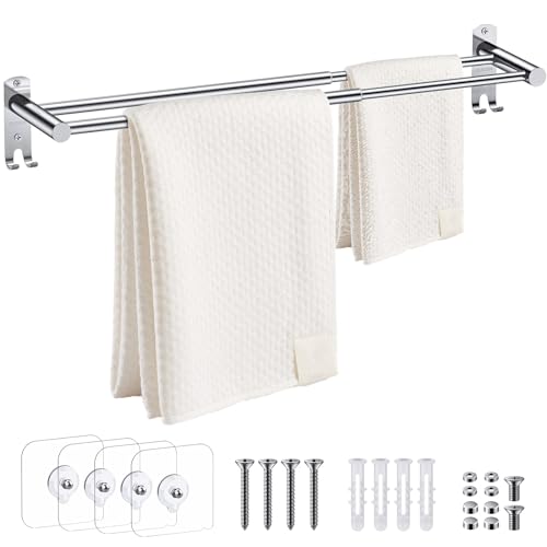 TANiCE 40-70cm Handtuchstange doppelt Bad einstellbar Edelstahl Selbstklebend Handtuchstange wandmontage Badetuchhalter Handtuch Halterung Wand für Badezimmer von Tanice