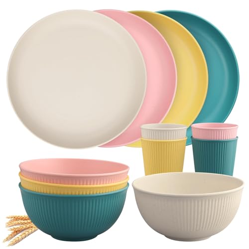 TANiCE Camping Geschirr Set 12 tlg. Campinggeschirr 4 Personen leicht Camping Teller Set mit Tellern Schüsseln Tassen für Küche Camping Picknick von Tanice