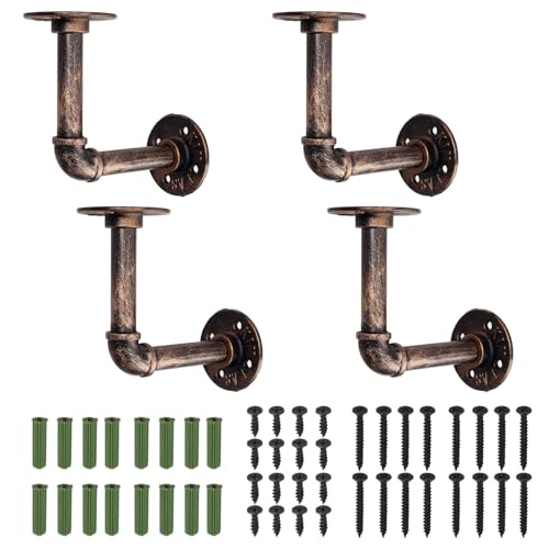 Tanice Rohrregalhalterungen, robuste Rohrregalhalterungen, industrielles Regal, Rohrregal, schwimmende Regalhalterungen für Bücherregale, Gerüste, Bretter, Vintage-Möbeldekorationen, 13 x 13 cm, 4 von Tanice