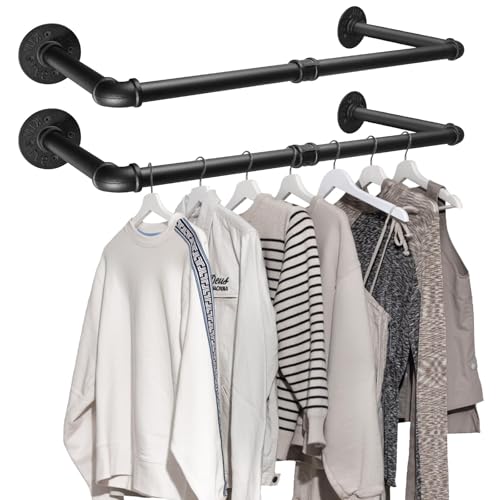 Tanice Kleiderstange Industrial 2er Set 60cm Garderobenstange Wand Kleiderständer Wandmontage für Wohnungen Schlafzimmer, Schwarz von Tanice