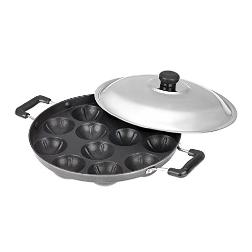Tanish Trading Appam Patra Paniyaram Antihaft-Pfanne, Takoyaki oder dänischer Aebleskiver gefüllte Pfannkuchen-Backform, Appam Maker Set mit 1,12 Gruben mit Deckel von Tanish Trading
