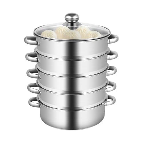 5 Lagiger Edelstahl Dampfgarer 26 cm/10 Zoll große Multifunktionale Edelstahl Dampfkocher Kochtopf Set, Topf mit Deckel Kochtopf Induktion Passt zu fast allen Herdarten von TanjcXliu