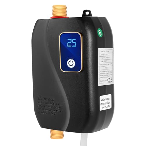 Mini Durchlauferhitzer 220V Küche Durchlauferhitzer Waschbecken Schnelles Aufheizen Untertischgerät 3500W Elektrischer Mini-Wassererhitzer Bad, mit LED Temperaturanzeige [Energieklasse A] von TanjcXliu