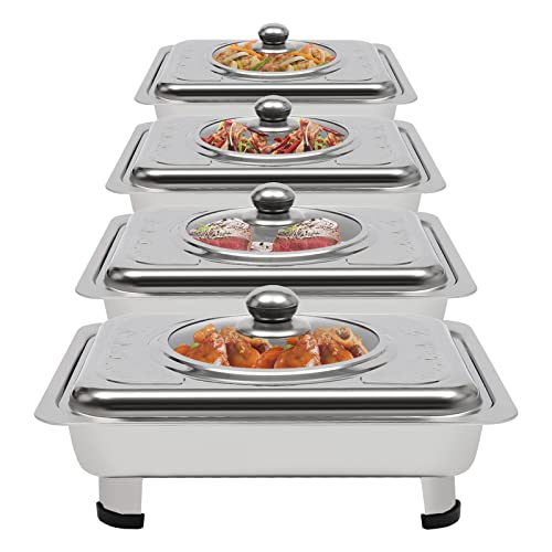 TanjcXliu Gastronormbehälter 4-pcs chafer pan buffet tablett mit deckel chafing tabletts rechteckige chafing dish Edelstahl, Essen Warmhalten BehälterBehälter, für Catering, Buffet und Party von TanjcXliu