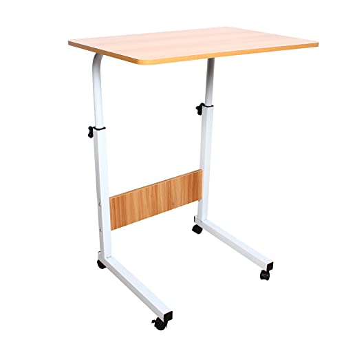 TanjcXliu Kleiner Tisch 50 × 35cm Laptoptisch Höhenverstellbar 55-80cm Betttisch Auf Rollen, Beistelltisch Freistehend Schmaler Tisch, Schreibtisch Beweglicher mit 4 Räder Weißer Ahorn von TanjcXliu