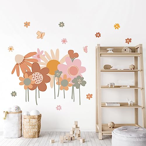 Tanlaby Bunte Blume Wandtattoo Boho Retro Blumen Wandsticker Große Retro Blume Wandaufkleber für Wohnzimmer Schlafzimmer Büros Sofa Hintergrund Hause Wanddekoration von Tanlaby