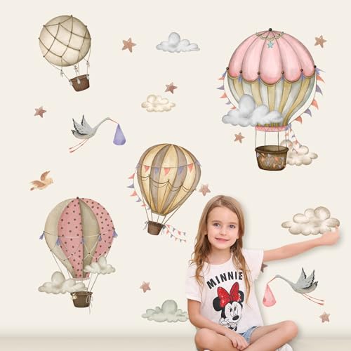 Tanlaby Cartoon Heißluftballon Wandsticker Schwan Vögel Wandtattoo Wolken Sterne Selbstklebend Wandaufkleber Abnehmbare Wandkunst Aufkleber für Kinderzimmer Schlafzimmer Spielzimmer Wanddekoration von Tanlaby