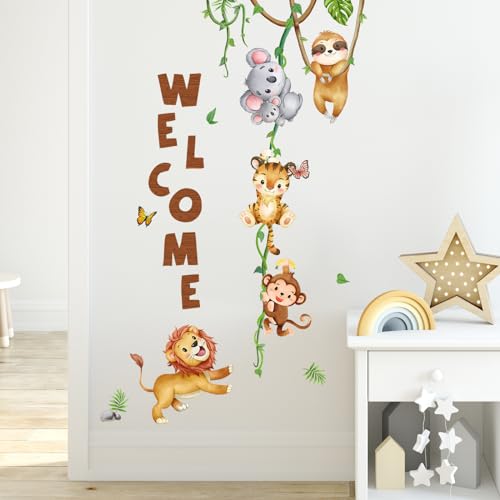 Tanlaby Dschungel Tier Wandsticker Waldtier Klettern Rebe Wandtattoo Faultier Koala Tiger Affe Löwe Selbstklebend Abnehmbare Wand Kunst Aufkleber für Schlafzimmer Wohnzimmer Tür Wanddekoration von Tanlaby