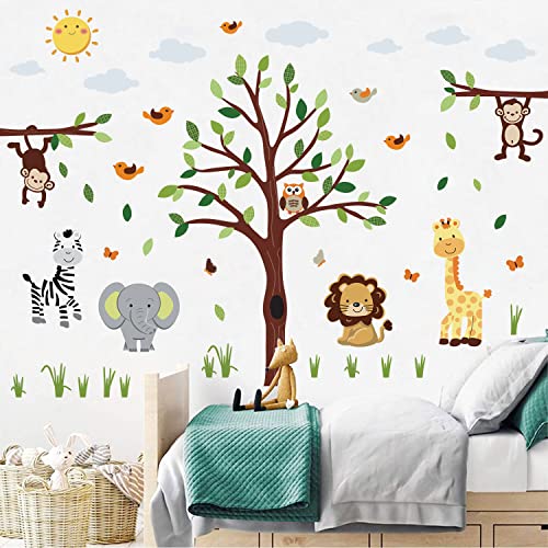 Tanlaby Dschungel Tiere Wandtattoo Affe Eulen Baum Wandsticker Giraffe Elefant Zebra Wandaufkleber für Kinder Babyzimmer Wohnzimmer Schlafzimmer Kinderzimmer Hause Wanddekoration von Tanlaby