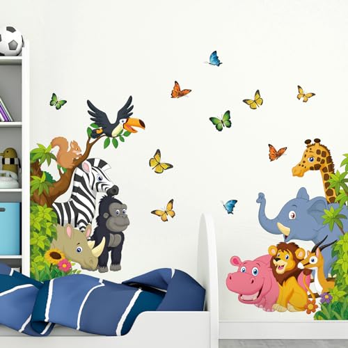 Tanlaby Dschungeltiere Wandtattoo Waldtiere Wandsticker Elefante Löwe Giraffe Vögel Wandaufkleber für Kinder Babyzimmer Wohnzimmer Schlafzimmer Kinderzimmer Hause Wanddekoration von Tanlaby