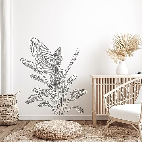 Tanlaby Einfache Tropische Pflanzen Wandtattoo Boho Modern Wandsticker Skizze Tropische Palmblätter Wandaufkleber für Wohnzimmer Schlafzimmer Büros Sofa Hintergrund Hause Wanddekoration von Tanlaby