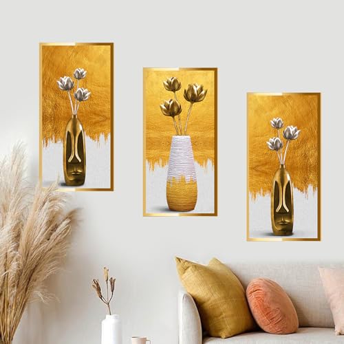 Tanlaby Gold Vase Wandtattoo, Lotus Wandkunst Wandsticker, 3D Vinyl Abnehmbare Selbstklebende Wandaufkleber Schale und Stick Home Decor für Gang Treppen Wand Wohnzimmer Sofa Hintergrund (Set von 3) von Tanlaby