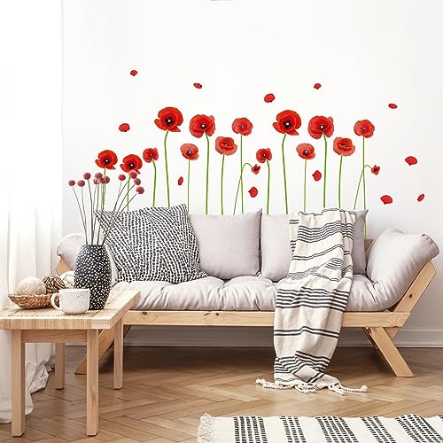 Tanlaby Mohnblume Blume Wandtattoo Rote Blume Wandsticker Pflanzen Blume Wandaufkleber für Wohnzimmer Schlafzimmer Büros Sofa Hintergrund Hause Wanddekoration von Tanlaby