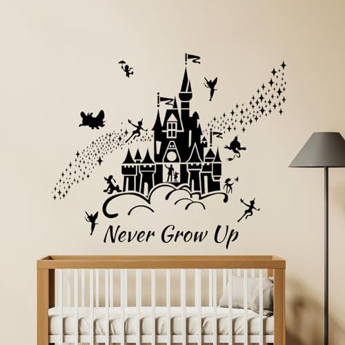 Tanlaby Peter Pan Wandtattoo Schwarze Schloss Wandsticker Never Grow Up Zitate Wandaufkleber für Kinder Babyzimmer Wohnzimmer Schlafzimmer Kinderzimmer Hause Wanddekoration von Tanlaby