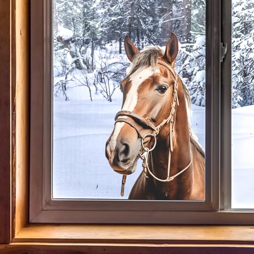 Tanlaby Pferd Fensterbilder Realistische Pferde Fenstersticker Wiederverwendbare Doppelseitige Statische Anti-Kollision für Schlafzimmer Home Wohnzimmer Glas Fenster Türen Fensterabziehbilder von Tanlaby