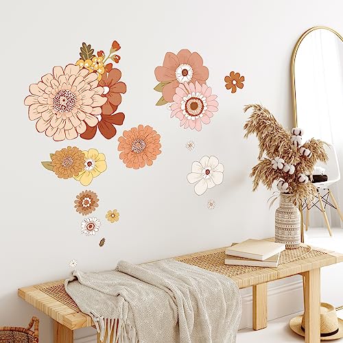 Tanlaby Retro Blumen Wandtattoo Große Boho Blumen Wandsticker Blühende Vintage Blume Wandaufkleber für Wohnzimmer Schlafzimmer Büros Sofa Hintergrund Hause Wanddekoration von Tanlaby