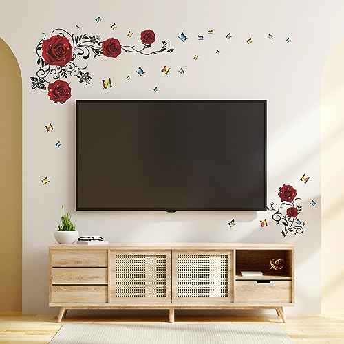 Tanlaby Rote Rosen Wandtattoo Rose Blüten Wandsticker Rote Pfingstrose Wandaufkleber für Frauen Wohnzimmer Schlafzimmer Büros Sofa Hintergrund Hause Wanddekoration von Tanlaby