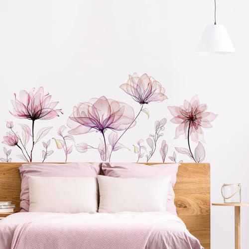 Tanlaby Transparente Aquarell Lotus Wandsticker Abstrakte Blumen Wandtattoo Hand Gezeichnete Wandaufkleber Selbstklebend Abnehmbare Wand Kunst Aufkleber für Wohnzimmer Schlafzimmer Büro Wanddekoration von Tanlaby