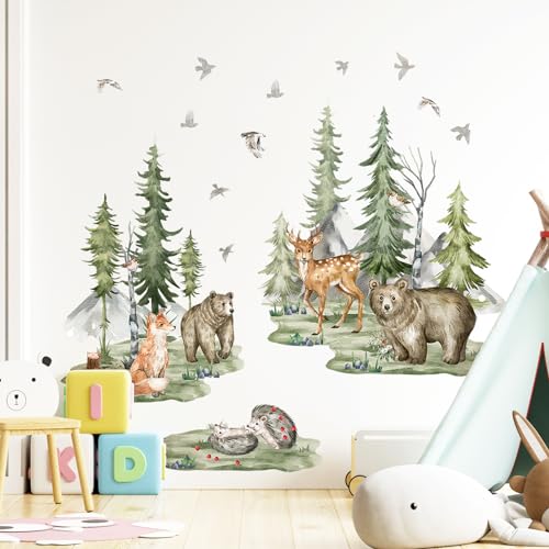 Tanlaby Waldtier Wandsticker Zeder Bär Fuchs Elch Igel Wandtattoo Selbstklebend Wandaufkleber Abnehmbare Wand Kunst Aufkleber für Kinderzimmer Kinder Spielzimmer Wanddekoration von Tanlaby