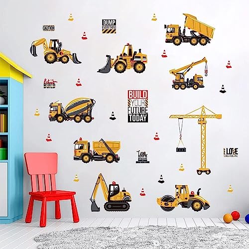 Tanlaby Wandaufkleber mit Baufahrzeugen, Wandaufkleber, LKW, Bagger, Wanddekoration, Vinyl, Wandbild, Kunst für Jungen, Kinder, Baby, Kinderzimmer, Schlafzimmer, Wohnzimmer, Spielzimmer von Tanlaby