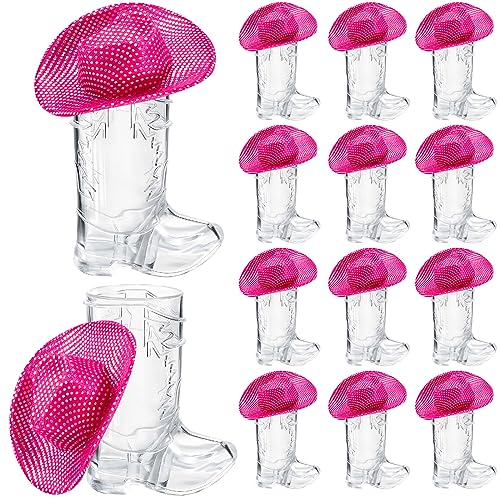 Tanlade 24 Stück Mini Pink Cowgirl Hut Glitzer Holografische Pailletten Cowboyhut Cowboy Boot Schnapsglas Party Disco Supplies (Stilvoll) von Tanlade