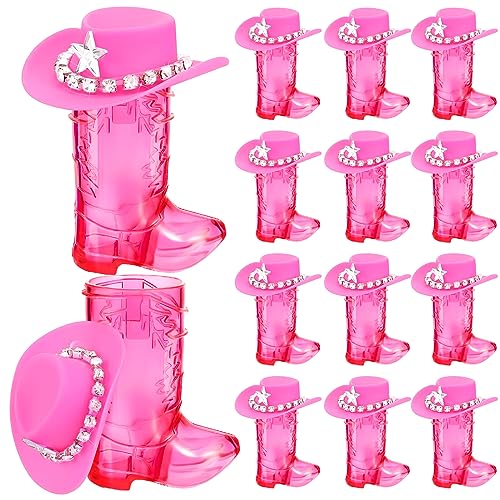 Tanlade 24 Stück Mini Pink Cowgirl Hut Glitzer Holografische Pailletten Cowboyhut Cowboy Boot Schnapsglas Party Disco Supplies (lebendig) von Tanlade
