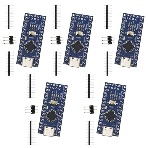 Nano V3 Board Set, 5 Stück Mainboards mit 232 Mikrochip 5V 16M Mikrocontroller Kompatibel mit Arduino IDE, USB C Interface Nano V3 Board Set, 5 Stück Mainboards mit 232 Mikrochip 5V 16M Mikrocontroller Kompatibel mit Arduino IDE, USB C Interface von Tanmote