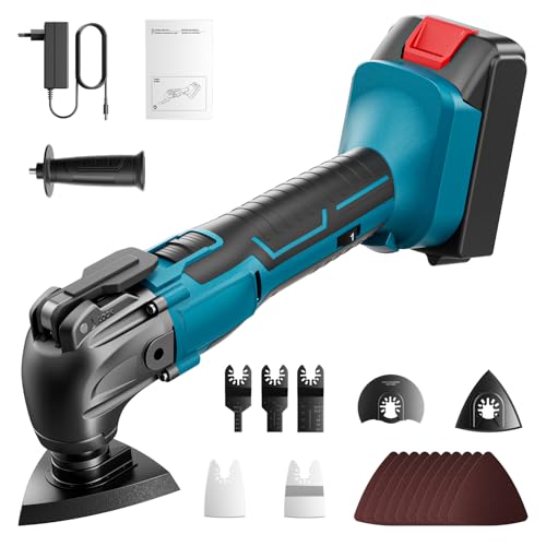 Tanniws Professional Oszillierendes Multifunktionswerkzeug 1500mAh Oszillierende Werkzeuge 6 variable Geschwindigkeiten 6000 20000 OPM Winkelschwinger 4 ° Multi Oszillierendes Werkzeug mit LED-Licht von Tanniws