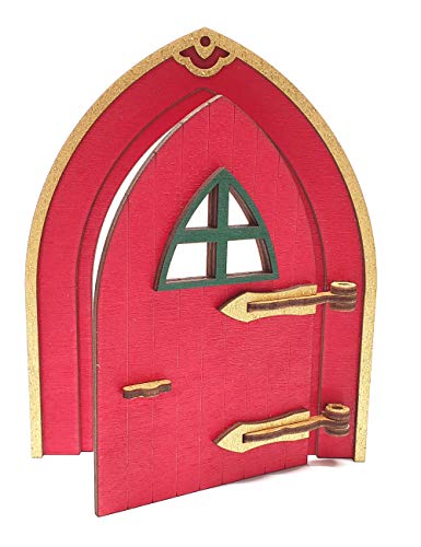 Tanno Design Mini Wichteltür, Feentür, Mäusetür, Elfentür aus Holz zum öffnen mit lustigem Wichtel rot/Gold 10 cm von Tanno Design