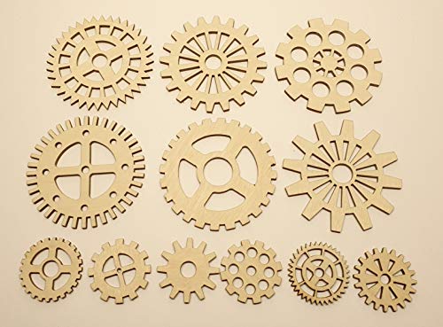 Tanno Design Zahnräder Verschiedene 12 Stück aus Holz Natur für Modellbau, Deko, Steam Punk, von Tanno Design