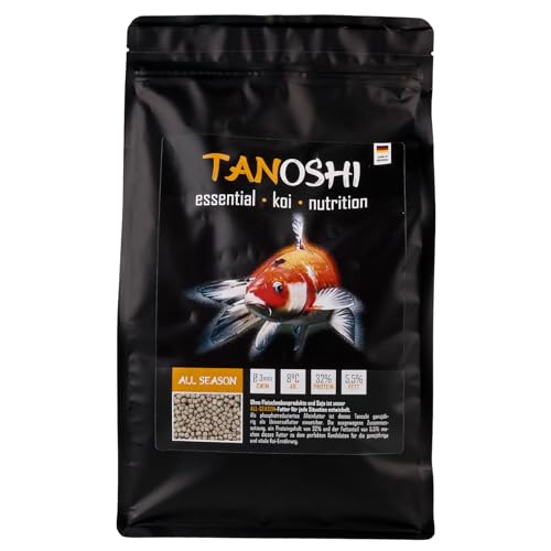 Tanoshi Koifutter - All Season - 3mm 1,2 kg | Schwimmendes Hauptfutter für eine ausgewogene Ernährung | Ganzjahresfutter mit Lachsöl | ab 8°C von Tanoshi