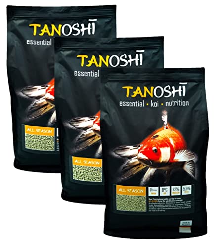 Tanoshi Koifutter - All Season - 3mm 15 kg | Schwimmendes Hauptfutter für eine ausgewogene Ernährung | Ganzjahresfutter mit Lachsöl | ab 8°C von Tanoshi