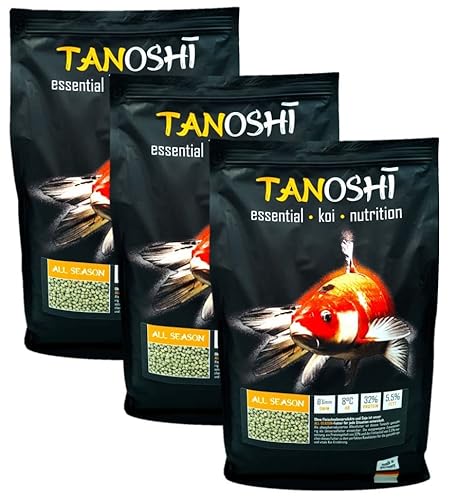 Tanoshi Koifutter - All Season - 6mm 15 kg | Schwimmendes Hauptfutter für eine ausgewogene Ernährung | Ganzjahresfutter mit Lachsöl | ab 8°C von Tanoshi