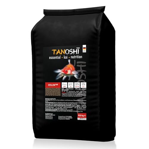 Tanoshi Koifutter - Color Plus - 3mm 13,5 kg | Schwimmendes Hauptfutter für Intensive Farbentwicklung Dank Spirulina mit natürlichem Astaxanthin | ab 10°C von Tanoshi