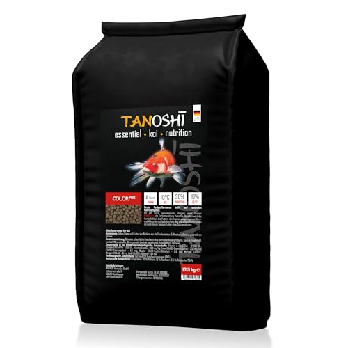 Tanoshi Koifutter - Color Plus - 6mm 13,5 kg | Schwimmendes Hauptfutter für Intensive Farbentwicklung Dank Spirulina mit natürlichem Astaxanthin | ab 10°C von Tanoshi