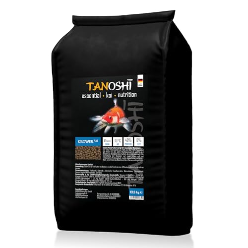 Tanoshi Koifutter - Grower Plus - 6mm 13,5 kg | Schwimmendes Hauptfutter für maximales Wachstum | mit Lachsöl und Shrimps | ab 15°C von Tanoshi
