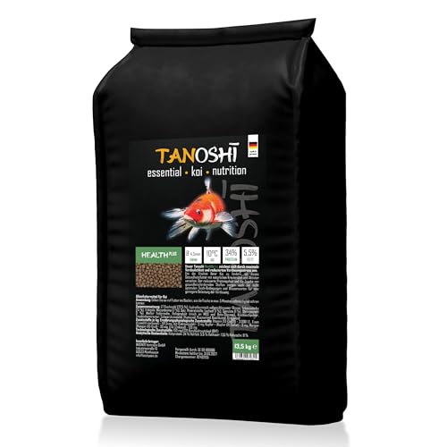 Tanoshi Koifutter - Health Plus - 4,5mm 13,5 kg | Schwimmendes Gesundheitsfutter für Koi | maximale Verdaulichkeit und wenig Verdauungsstress | mit Kräuterölen und Aktivton | ab 10°C von Tanoshi