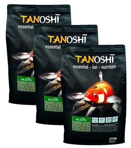 Tanoshi Koifutter - Health Plus - 4,5mm 15 kg | Schwimmendes Gesundheitsfutter für Koi | maximale Verdaulichkeit und wenig Verdauungsstress | mit Kräuterölen und Aktivton | ab 10°C von Tanoshi