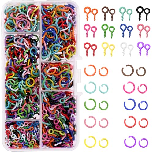 Tanstic 1200Pcs Colorful Mini Screw Eye Pins with Open Jump Rings Assortment Kit, 4x8mm/5x10mm Small Metal Eye Pins Hooks Eyelet Threaded, 8mm/10mm Jump Rings for Jewelry Making Tanstic 1200Pcs Colorful Mini Screw Eye Pins with Open Jump Rings Assortment Kit, 4x8mm/5x10mm Small Metal Eye Pins Hooks Eyelet Threaded, 8mm/10mm Jump Rings for Jewelry Making von Tanstic