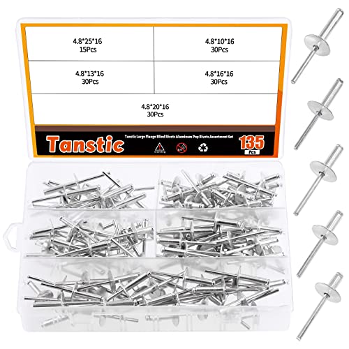 Tanstic 135 Stück 5 Größen große Flansch Aluminium Blindnieten 316 Zoll x 38 Zoll 12 Zoll 58 Zoll 34 Zoll 2,5 cm Aluminium Pop Nieten Sortiment Kits Ziehen Nieten Selbststecker ing Open End D von Tanstic