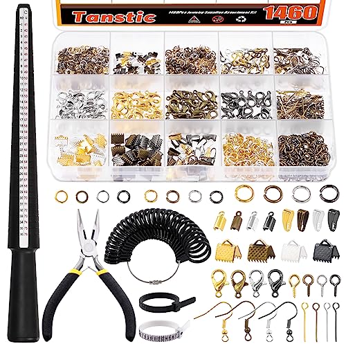 Tanstic 1465Pcs Jewelry Making Supplies Kit, Jewelry Making Kit with Ring Sizing Mandrel Measuring Tool, Jewelry Pliers, Jump Rings Jewelry Findings Supplies for Jewelry Repair and Beading von Tanstic