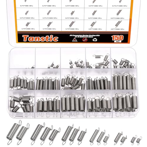 Tanstic 150Pcs 15 Größen Extension Spring Assortiment Kit Verlängerung Frühling Verschiedene Größe Kleine Federn Edelstahl Verlängerung Frühling für Heimreparaturen und DIY von Tanstic
