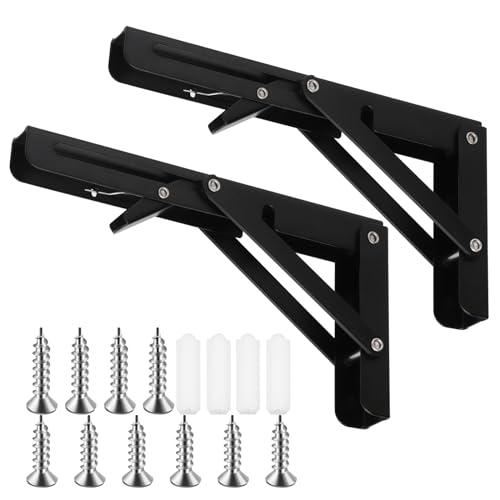 Tanstic 2 Pack 8 Zoll klappbare Regalhalter, Heavy Duty Wand montiert Regalhalter, Metall zusammenklappbar Regalhalter Dreieck Regal Unterstützung, für Tisch Bank, Max Load 220lb (schwarz) von Tanstic