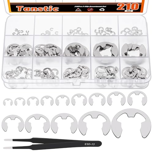 Tanstic 210Pcs 14 Größen E-Clip Externer Sicherungsring E Clip Sortiment Edelstahl E-Clip für Lager, Zahnräder, Wellen (M1.5 M2 M2.5 M3 M3.5 M4 M5 M6 M7 M8 M9 M10 M12 M15) von Tanstic
