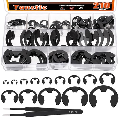 Tanstic 210Pcs 14 Größen E-Clip Externer Sicherungsring E Clip Sortiment Stahl E-Clip für Lager, Zahnräder, Wellen (M1.5 M2 M3 M4 M5 M6 M7 M8 M9 M10 M12 M15 M19 M22) von Tanstic