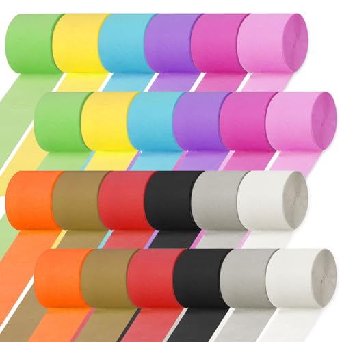 Tanstic 24Pcs 12 Colors Crepe Paper Streamers Rolls, Rainbow Party Streamers for Birthday, Party, Wedding Decorations (1.37 Inch x 32.8 Ft/Roll) von Tanstic