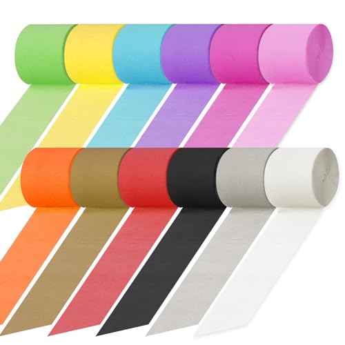 Tanstic 24Pcs 12 Colors Crepe Paper Streamers Rolls, Rainbow Party Streamers for Birthday, Party, Wedding Decorations (1.77 Inch x 82 Ft/Roll) von Tanstic